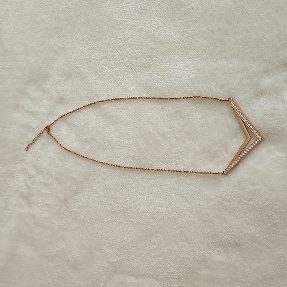 Women's Double "V" with Cubic Zerconia Stones with Rose Colored Chain +Extension - Picture 2 of 5